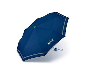 Scout Kinder Regenschirm Taschenschirm Schultaschenschirm mit Reflektorstreifen extra leicht, Blue, S, Paraguas de bolsillo con abridor de manos