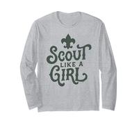 Scout Like A Girl Fleur De lis BSA Cub Scouts Typography Manga Larga