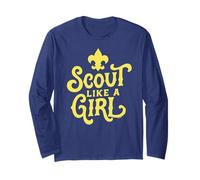 Scout Like A Girl Fleur De lis BSA Cub Scouts Typography Manga Larga