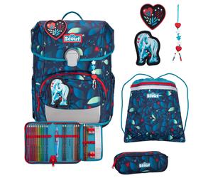 Scout Neo Exklusiv LED - Mochila escolar Set 4tlg. (White Unicorn)