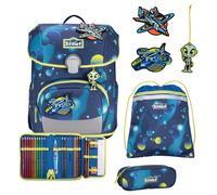 Scout Neo Exklusiv LED - Set de mochila escolar 4 piezas (Planets)