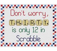 Scrabble Letters - Kit de punto de cruz, diseño de broma divertida, juego de tarjetas de aniversario con Aida, hilos DMC, carta de colores y tarjeta de apertura (30 treinta)