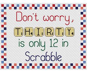 Scrabble Letters - Kit de punto de cruz, diseño de broma divertida, juego de tarjetas de aniversario con Aida, hilos DMC, carta de colores y tarjeta de apertura (30 treinta)