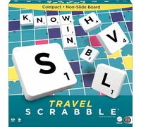 Scrabble Travel Game, Portable and Compact, 2-4 Players, Includes Playing Board, 4 Racks, 100 Letter Tiles, a Tile Bag, and Rules, 10Y+, CJT11(Packaging May Vary)