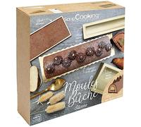 ScrapCooking 1939 - Caja de moldes de silicona para troncos navideños, con inserción, alfombra de bizcocho, soporte dorado y receta de tronco de pera y chocolate, color dorado