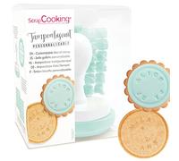 SCRAP COOKING 2036 Tampón Personalizable para Mensajes, Letras, números, Palabras, Nombres, para Galletas y Pasta de azúcar, Madera, Silicona, Verde Aguamarina