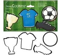SCRAP COOKING 4 cortador de galletas de acero inoxidable - Cortador de galletas - Balón de Foot, Jersey, Calzado, Copa - Moldes para tartas - Accesorios para repostería de cumpleaños Deco - 2086