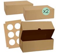 SCRAP COOKING 5502 - Lote de 2 cajas para cupcakes, cartón Kraft alimentario, 17 x 25 x 8,5 cm, para transporte de 6 magdalenas de pasteles, postres, fabricado en Francia