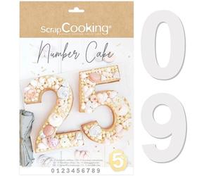 Scrap Cooking - Kit Moldes Number Cake - Números 0 a 9 - Altura 28 cm/11 pulgadas - Plantillas Accesorios Pastelería - Pasteles en Forma de Números Postre Cumpleaños - Con Recetas - 3927