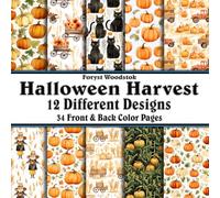 Scrapbook Paper - 34 Front and Back Full Color Sheets: Halloween Harvest Fall Pumpkin Patch - Trailer Hay Bale Pumpkin Autumn Leaves - 8.5"x8.5"