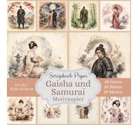Scrapbook Paper Gaisha und Samurai - Motivpapier für kreative Bastelprojekte: Illustrationen im Aquarell-Stil, die anmutige Geishas, tapfere Samurai, ... Ausschneiden - Quadratisch 21,59 x 21,59 cm