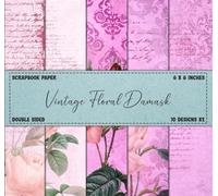 Scrapbook Paper: Vintage Floral Damask, Pink Roses, Double Sided 8 x 8" Designs