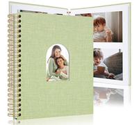 Scrapbook Photo Album Linen Cover, Hardcover Kraft White Pages Memory Book, for Travel Wedding Guest Book Christmas Baby Shower Grass Green 28 Centimeter 40 Pages