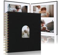 Scrapbook Photo Album Linen Cover, Hardcover Kraft White Pages Memory Book, for Travel Wedding Guest Book Christmas Baby Shower Black 8 Centimeter 20 Pages