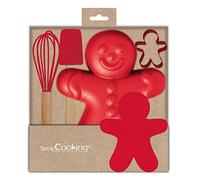 ScrapCooking 1135 - Juego de repostería con pan de jengibre para niños, 4 utensilios: batidor, cuchara, molde y cortador, madera, silicona y acero inoxidable