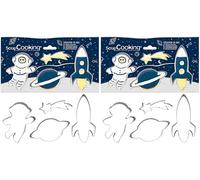 ScrapCooking 2084 - Cortador de galletas (acero inoxidable, 4 cortadores de galletas, estrella, cohete, planeta, mejillones pequeños, accesorios para repostería, cumpleaños y decoración (Paquete de 2)