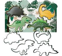 ScrapCooking 2085 - Cortador de galletas de metal (4 moldes de dinosaurios para magdalenas, accesorios para repostería de cumpleaños, decoración de la jungla animal)