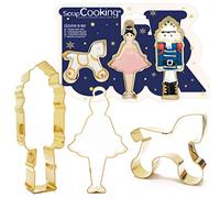 ScrapCooking 2087 - Juego de 3 cortadores de galletas de acero inoxidable dorado - Cascanueces, bailarina & caballo - Moldes pequeños pasteles - Accesorios pastelería Navidad cumpleaños Deco