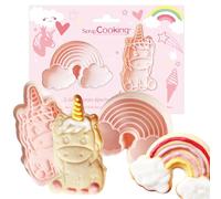 ScrapCooking 2141 - Juego de 2 cortadores con expulsores de unicornio y arco iris (cortadores de galletas en 3D - Embosador de pastelería para mantequilla, magdalenas, cumpleaños, 2141