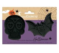 ScrapCooking 2142 - Juego de 2 cortadores con expulsores de Halloween (calavera & murciélago de galletas en 3D