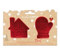 ScrapCooking 2147 - Juego de 2 cortadores con expulsores de Navidad y manoplas para galletas en 3D