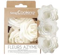 ScrapCooking - 3 Rosas Blancas de Oblea - Flores Comestibles para Decoración de Tartas - Decoración Floral para Tarta de Pisos, Cupcakes y Postres - Cumpleaños, Boda - 2294