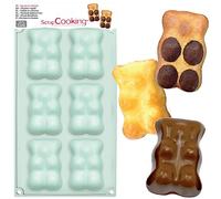 ScrapCooking 3000 - Molde de ositos de silicona XL, 6 formas para osos de malvavisco, chocolate y tartas, utensilio flexible para repostería
