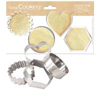ScrapCooking - 4 cortadores de galletas redondo, estriado redondo, hexagonal, corazón - Cookis, pastelería