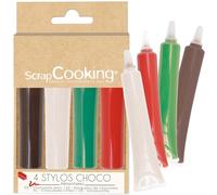 ScrapCooking - 4 Rotuladores de Chocolate Navidad - Marrón, Blanco, Verde y Rojo - Rotuladores Alimentarios para Decorar Pasteles y Galletas - Colorantes Comestibles - 7060