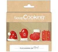 ScrapCooking 4941-4 decoraciones navideñas para troncos, gorro, manopla, regalo, zapatillas, decoración pastelería para tartas