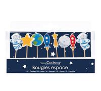 ScrapCooking 5060 - Juego de 8 velas de espacio para decoración original de madera, parafina para tartas, accesorio de cumpleaños, fiesta infantil, magdalena, pastelería, astronauta estrella