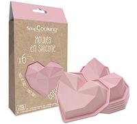 ScrapCooking - 6 Moldes de Silicona Corazones Diamante - Kit Pastelería para Pasteles Corazón - Moldes Individuales Flexibles - Aptos para Horno y Lavavajillas - Regalo de Cocina - Rosa - 2912