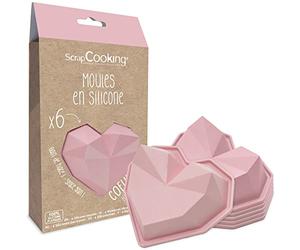 ScrapCooking - 6 Moldes de Silicona Corazones Diamante - Kit Pastelería para Pasteles Corazón - Moldes Individuales Flexibles - Aptos para Horno y Lavavajillas - Regalo de Cocina - Rosa - 2912