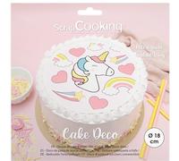 ScrapCooking 7330 - Disco de pasta de azúcar, unicornio, diámetro de 18 cm, decoración para tartas comestibles, estampado de corazón, arco iris, estrellas - Decoración alimentaria - Cumpleaños, fiesta