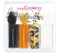 ScrapCooking 7519 - Decoraciones dulces de Halloween Mix, 69 g, surtido de 4 variedades: fideos negros, blancos, naranja y calabazas murciélagos - Decoraciones para tartas, magdalenas, cumpleaños