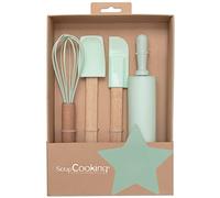 ScrapCooking - Juego de Utensilios para repostería Infantil (4 Utensilios: batidor, espátula, Cuchara, Rollo, Madera y Silicona, para Tartas, Galletas, 1136