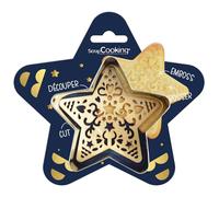 ScrapCooking - Kit de cortadora + embosador de madera estrella - Cortador de galletas de acero inoxidable para galletas en relieve - Molde para accesorios pastelería - 2090