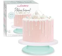 ScrapCooking Plato Giratorio para Tartas Ø 28 cm - Base 360° para Decoración de Pasteles Postres - Bandeja Soporte - Blanco y Verde Agua, Multicolor, 28x28x7 cm