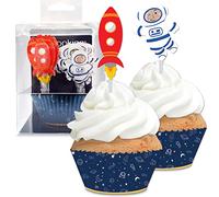 Scrapcooking - Set de 24 cajas y topers para Cupcakes - Tema Espacio - Decoraciones para pastelería, postres, galletas, cumpleaños - Cake Design - 5070 Azul