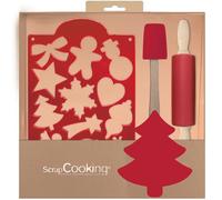 ScrapCooking - Set de Utensilios Galletas de Navidad para Niños - Con Espátula, Rodillo y 1 Cortador con 12 Formas - Set de Regalo con Moldes y Cortapastas - Madera y Silicona para Repostería - 1142