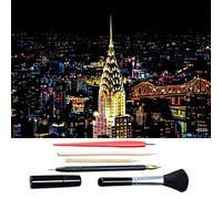 Scratch Art for Adults & Teens, Citys cape Engraving Kit with Travel Landmarks | Stress Relief, Scratch Off Paper Painting, Scratchart Kit Ornaments, Colorful Sketches Rainbow ScratchArt (New York)