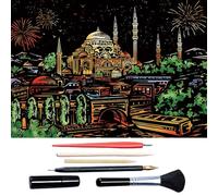 Scratch Art for Adults & Teens, Citys cape Engraving Kit with Travel Landmarks | Stress Relief, Scratch Off Paper Painting, Scratchart Kit Ornaments, Colorful Sketches Rainbow ScratchArt (Istanbul)