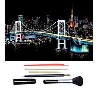Scratch Art for Adults & Teens, Citys cape Engraving Kit with Travel Landmarks | Stress Relief, Scratch Off Paper Painting, Scratchart Kit Ornaments, Colorful Sketches Rainbow ScratchArt (Tokyo)