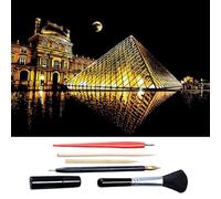Scratch Art for Adults & Teens, Citys cape Engraving Kit with Travel Landmarks | Stress Relief, Scratch Off Paper Painting, Scratchart Kit Ornaments, Colorful Sketches Rainbow ScratchArt (Louvre)