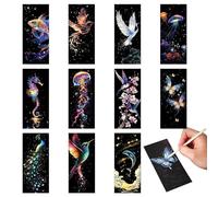 Scratch Bookmark Craft, Kit de Marcadores Scratch - Juego de papel para rascar de 12 estudiantes - Tarjetas de papel para manualidades para niños Estudiantes Filler para bolsas de fiesta