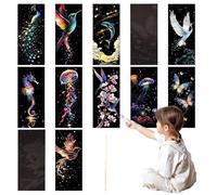 Scratch Bookmarks For Kids - 15.6x7x0.5cm Sturdy Material Art Scratch Note Set Of 12 | Enhance Coordination Bookmarks Making Kit For Kid Students Birthday Christmas Party Favor