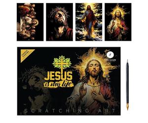 Scratch Off Art - Jesús pintando Actividad artesanal Estilo artístico espiritual | Proyecto creativo relajante, arte de scratchboard educativo, idea de regalo significativa para hombres, hombres o