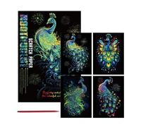 Scratch Painting - 4 x Scratch Paper Rainbow Painting, Scratchh Art for Adults | Stress Relief Gift for Travel&craft Lovers| Scratches Art Home Decor | Cleaning Brus and Glove Supplies