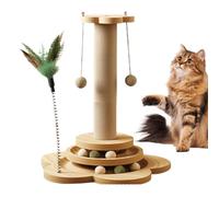 Scratching Post - 4 in 1 Scratching Post, Interactive Feather Toy and 2 Sisal Hanging Balls Scratcher Post with Cat Turntable For Indoor Cats (A)