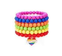 SCRDPRAD Pulsera de cuentas de arcilla arcoíris LGBT hecha a mano, apilable, elástica, para el mes del orgullo, regalos de celebración LGBTQ, joyería de vacaciones, Middle, Sin piedra preciosa
